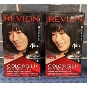 2 Revlon ColorSilk Beautiful‎ Color Permanent Hair Color #12 Natural Blue Black